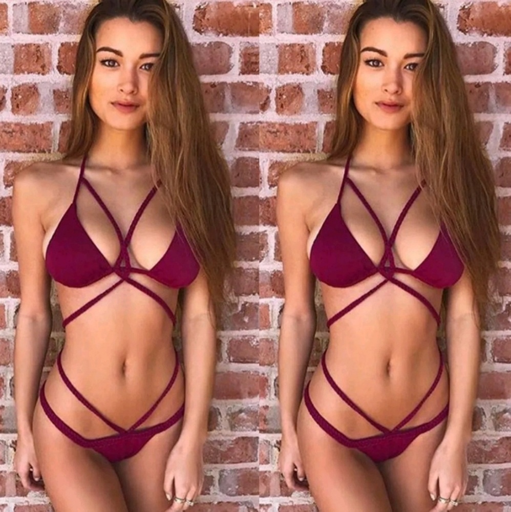 LAST MEDIUM❣🆕️Wine color 2 pieces swimsuit - Picture 3 of 5